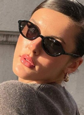欧美复古时髦小框椭圆形太阳眼镜女潮级感圆脸显瘦嘻哈蹦迪墨镜