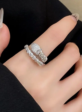 韩国个性锆石蛇形开口戒指小众设计食指戒潮流百搭冷淡风手饰