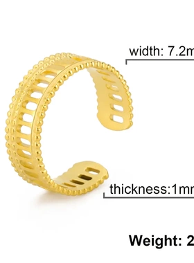 电商韩版饰品三层珠链小方孔开口戒指18k真金ins风饰品