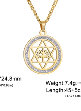 欧美热销六芒星项链气质名族风切割不锈钢生命树六芒星锆石女项链