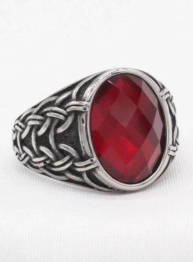 r1716 饰品 欧美个性复古椭圆宝石男士维京戒指