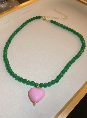 彩色珍珠铃兰花爱心串珠项链小清新甜设计感锁骨链气质项饰女