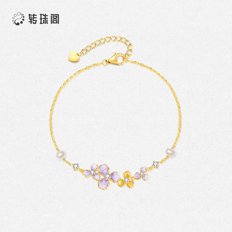 周大生转珠阁紫藤花珍珠手链纯银S925轻奢设计手饰生日礼物送女友 - 图0