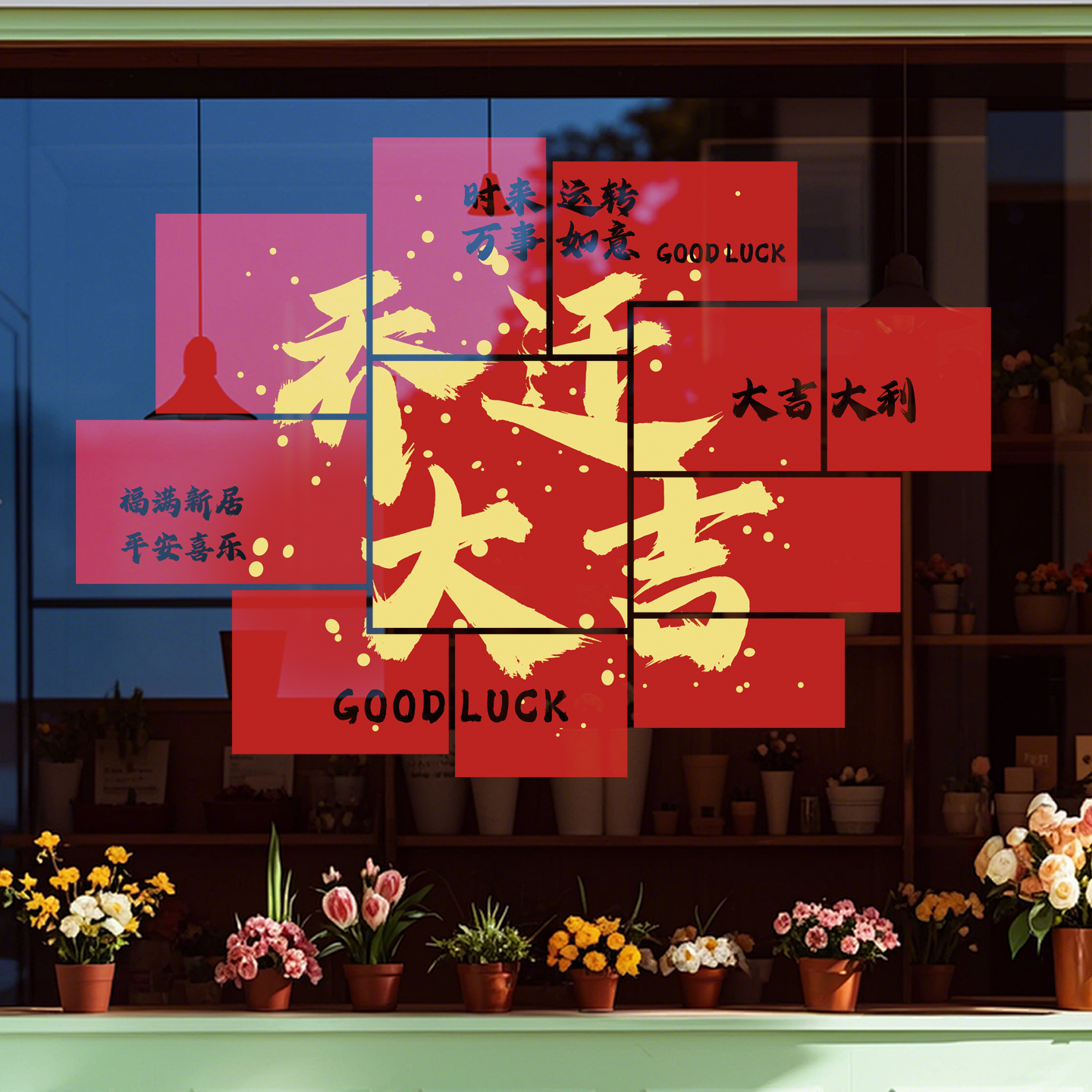 乔迁之喜入宅门落地窗橱窗气氛装饰窗花新居喜庆飘带静电玻璃贴纸,淘宝优惠券,粉丝福利购,淘宝优惠卷
