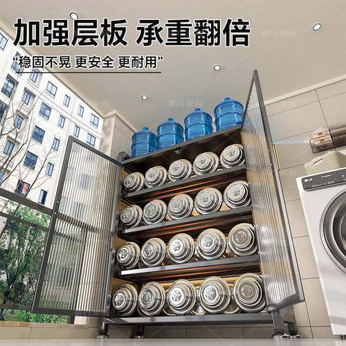 家用钢制阳台收纳柜防水防晒杂物衣柜落地多层置物架铁皮收纳柜子 - 图2