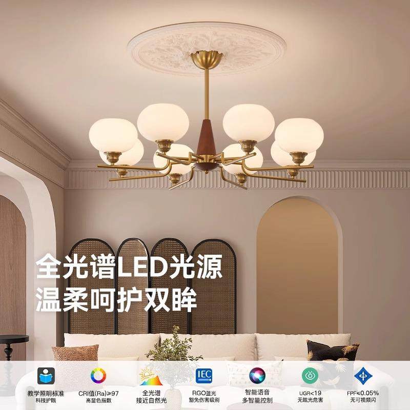 法式客厅吊灯中古风美式复古胡桃色全光谱护眼餐厅卧室灯柿子吊灯,淘宝优惠券,粉丝福利购,淘宝优惠卷
