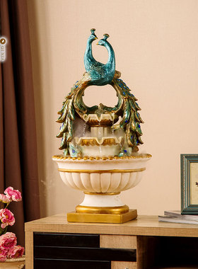 孔雀摆件招财流水落地 电视柜客厅美式J复古玄关摆设装饰家居饰品