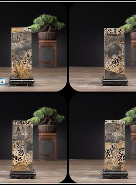 多款国画石草花石方柱奇石印章17.5*6*6CM四方来财家居风水摆件X