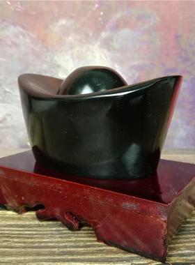 天然玉石黑曜石元宝搭配聚宝盆风水摆饰家居客厅装饰品大中小号