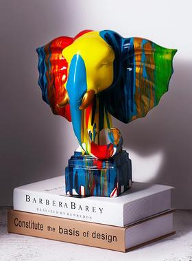 原创抽象艺术淋色大象摆饰招财简约现代客厅酒柜新房摆设软装饰品