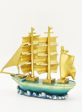 宏达 全黄铜彩绘一帆风顺 玄关办公室铜器帆船摆件
