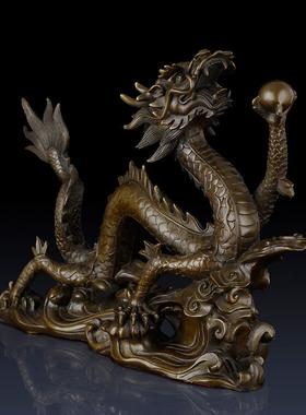 纯黄铜龙摆件腾飞龙办公室装饰客厅摆件生肖龙工艺品招财铜龙礼品