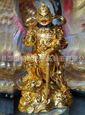 纯铜赵公明神像铸铜贴金武财神彩绘铜佛像骑虎武财神寺庙家居供奉