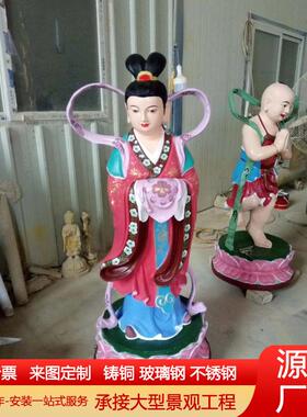 大型纯铜善财童子龙女摆件铸铜金童玉女工艺品观音佛像护法雕塑