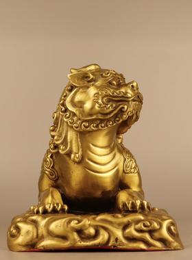 黄铜谛听摆件 铜谛听卧姿独角 家居装饰桌面创意礼品工艺品