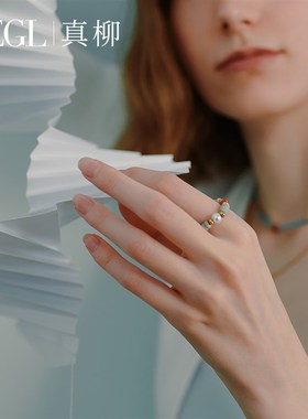 ZEGL设计师蔚蓝岛屿系列小彩串绿松石戒指女小众设计夏日叠戴指环