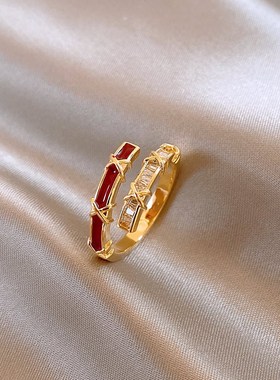 秋冬小众设计安可拉红锆石双层开口戒指女轻奢高级感2024新款爆款