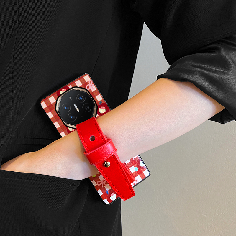 尾火虎适用于华为matexts非凡大师版手机壳红格纹苹果kt折叠屏ins日韩风高级感腕带女matex6/matex5/matex3 - 图1