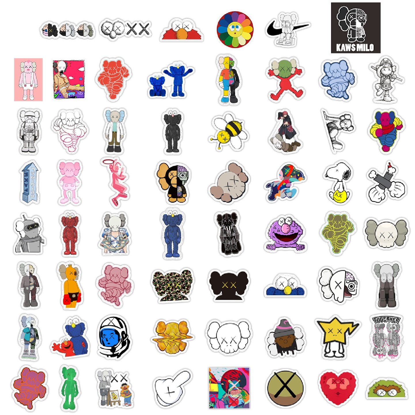 65张/包芝麻街Kaws贴纸时尚潮流装饰于笔记本水杯涂鸦行李箱汽车车身手帐厨房电梯门广告墙面手机电动车贴,淘宝优惠券,粉丝福利购,淘宝优惠卷