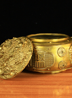 纯铜聚宝盆带盖子铜盆摆件家居玄关开业礼品盆家居客厅摆件