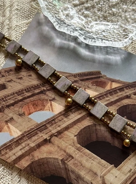 复古风紫色大理石感度假风不掉色锁骨链