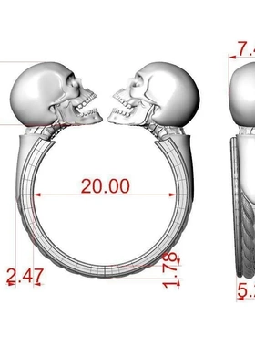 热卖新款欧美复古做旧戒指女镀银饰品小众ins霸气双骷髅头开口戒
