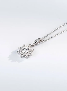 s925银镀14k金锆石小太阳项链精致华丽花形日韩小花朵项饰