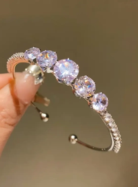 锆石圆形几何开口手镯韩系轻奢风时尚气质手环高级感精致手饰