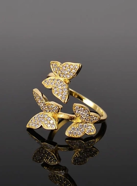 欧美时尚ol轻奢个性另类设计网红微镶开口戒指配饰