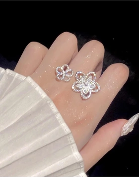轻奢锆石花朵开口戒指韩国ins简约百搭食指戒小众精致高级感手饰