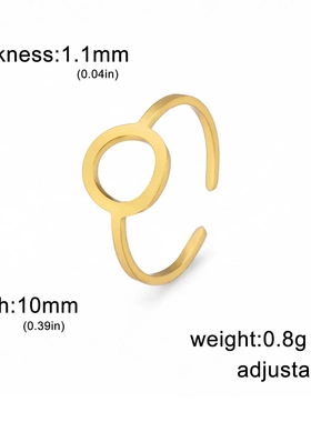 欧美热销时尚简约ins风切割钛钢镂空圆开口戒指可调节指环不褪色