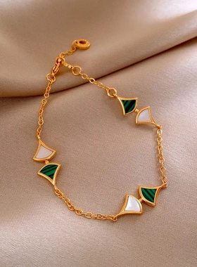 真金电镀叶手链欧美复古小众时尚气质手环简约轻奢高级感手饰