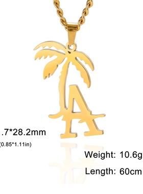 饰品个性潮品嘻哈切割不锈钢椰子树字母a组合吊坠男项链