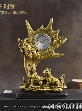 复古美式动物座钟台式钟表桌面摆件家居客厅酒柜电视柜树脂装饰品