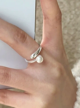 韩国简约ins风巴珍珠开口戒指气质百搭食指戒时尚轻奢手饰女