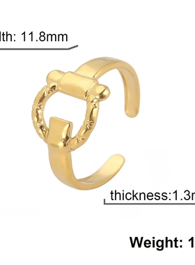 饰品潮流设计感冷淡风不锈钢扣开口可调节戒钛钢指环