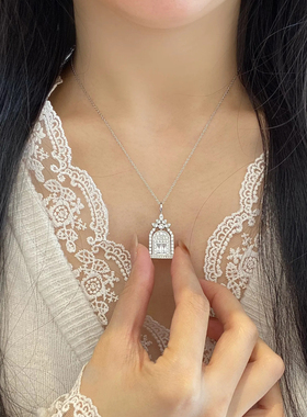 韩秀娜幸福之门满钻项链女士高级感轻奢小众设计师城堡造型锁骨链