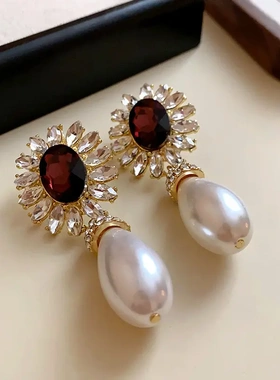 花朵镶钻水滴珍珠项链法式宫廷风气质锁骨链轻奢高级感项饰女