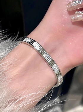 钛钢镶锆石长方形椭圆形手镯韩版时尚气质手链轻奢高级感手饰