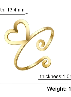 简约爱心开口戒指女新款潮流小众设计感气质爱心卷曲开口食指戒