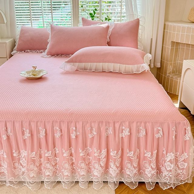 Princess style lace bed skirt iced beans cool mat summer bed sheet with skirt air conditioning soft mat summer cool quilt four-piece set