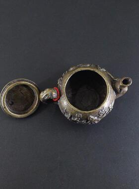 金属工艺品茶壶收藏手把玩迷你圆形盖花型盖黄铜可开盖把把壶