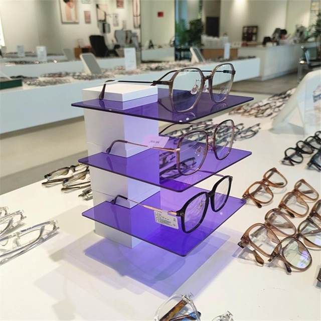 Colorful acrylic glasses display props white solid wood glasses display stand display cabinet window Zhongdao beauty decoration