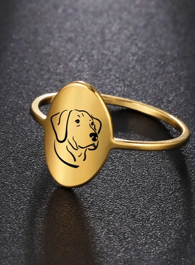 热销18k金电镀时尚可爱激光不锈钢狗狗椭圆戒指直销