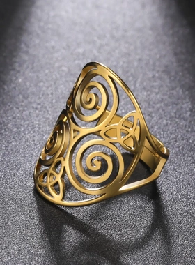 欧美热销时尚气质不锈钢龙卷风凯尔特结镂空花纹开口戒指直销