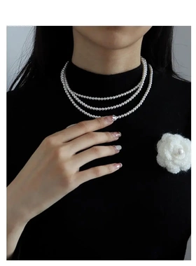 秋冬毛线花朵圆球珍珠款项链复古毛衣链小众个性轻奢高级感项饰女