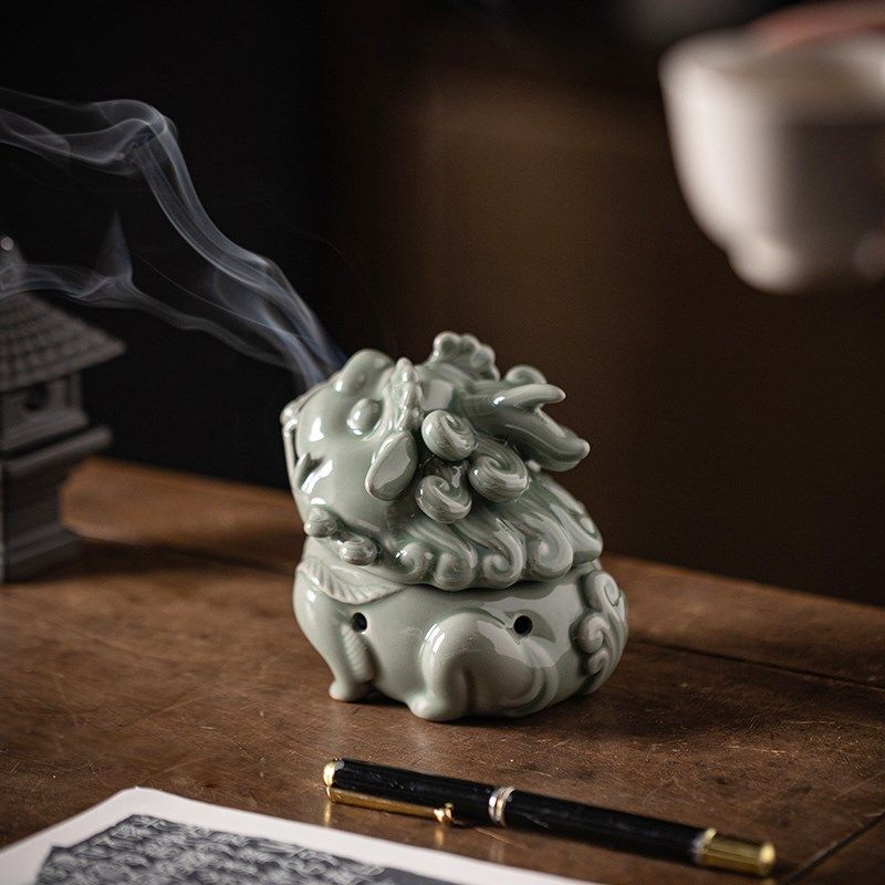 陶瓷可爱貔貅盘香炉创意国潮麒麟香薰炉摆件檀香沉香家用室内香盒,淘宝优惠券,粉丝福利购,淘宝优惠卷