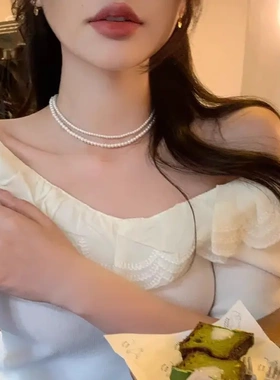 法式轻奢复古珍珠项链女高级感气质百搭时尚锁骨链饰品颈链