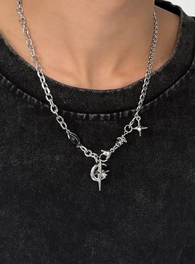 十字架锆石不掉色钛钢项链男士百搭高级感古巴链个性小众项饰