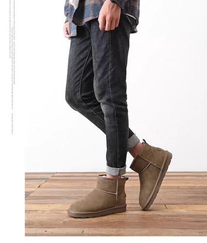 桑坡男真皮短筒雪地靴皮毛一体雪地靴冬加绒保暖防滑短筒棉鞋 - 图3